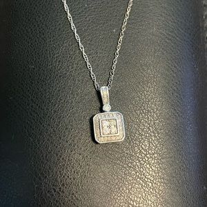 Diamond necklace in stainless setting. Vintage style pendant. From Zales